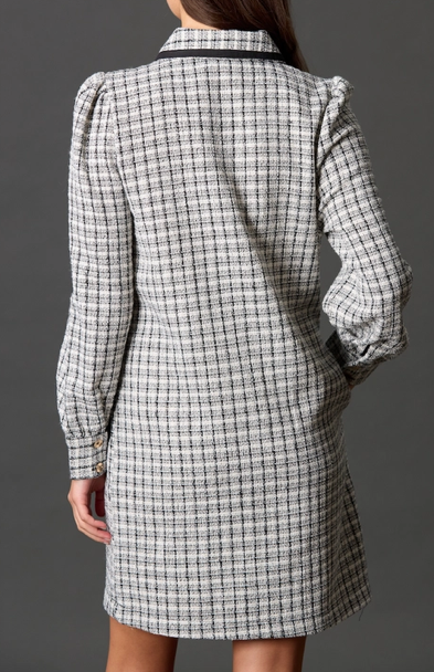 Boucle Quarter Zip Shift Dress Ivory/Black