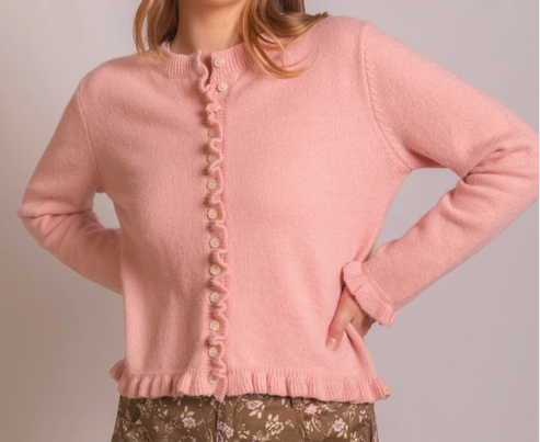Knit Ruffled Trim Cardigan Ballet Pink