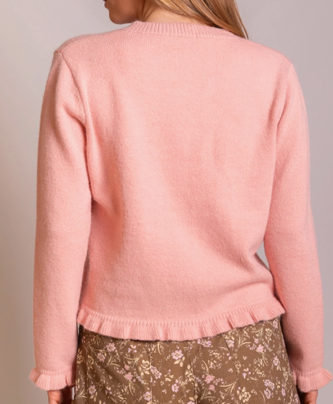 Knit Ruffled Trim Cardigan Ballet Pink