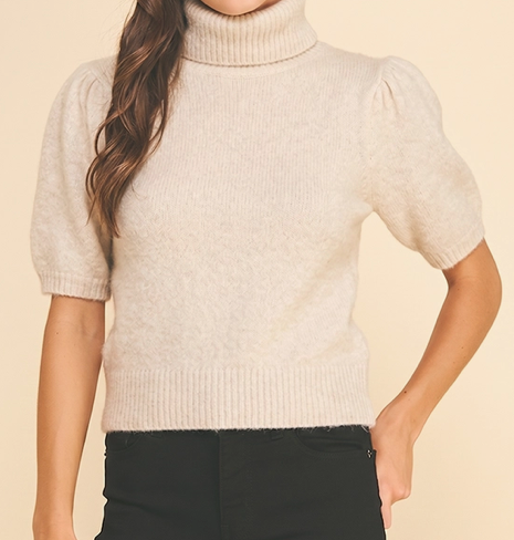 PINCH Turtle Neck Puffed Sleeve Sweater Oatmeal