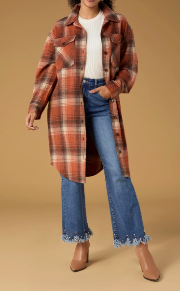 Briella Plaid Button Front Dress Rust/Brown
