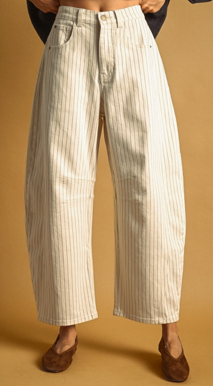 Pinstriped Pattern Barrel Pants