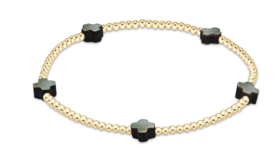 BSCSM3GMOPBT Signature Cross Small 2mm Gold Bracelet- MOP- Black Tahitian