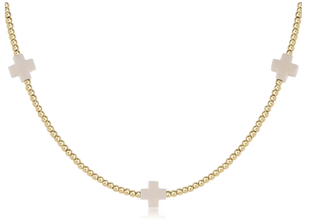 N17BESC2GOW 17' Choker Beaded Signature Cross 2mm Gold- Off White