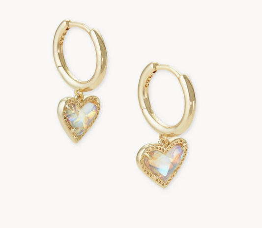 Ari Heart Gold Huggie Earrings in Dichroic Glass