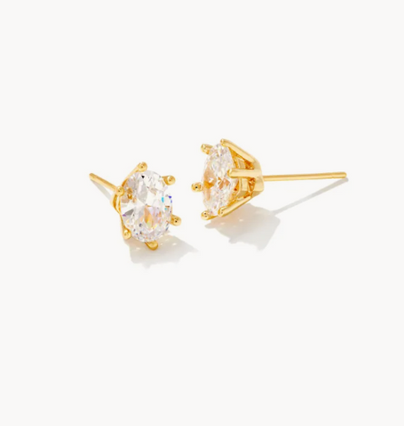 Cailin Gold Crystal Stud Earrings in White CZ