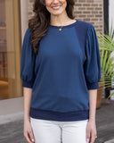 Grace and Lace Two Toned Puff Sleeve Top