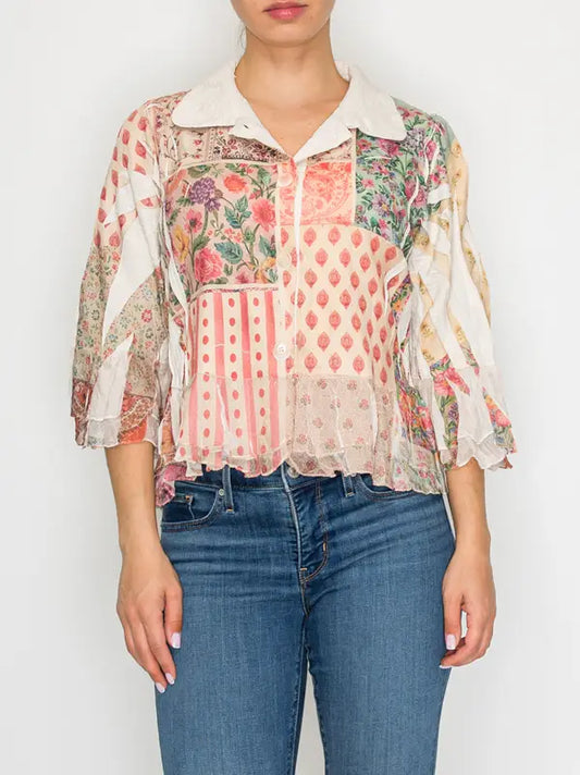 Cropped Jacket with Chiffon Details