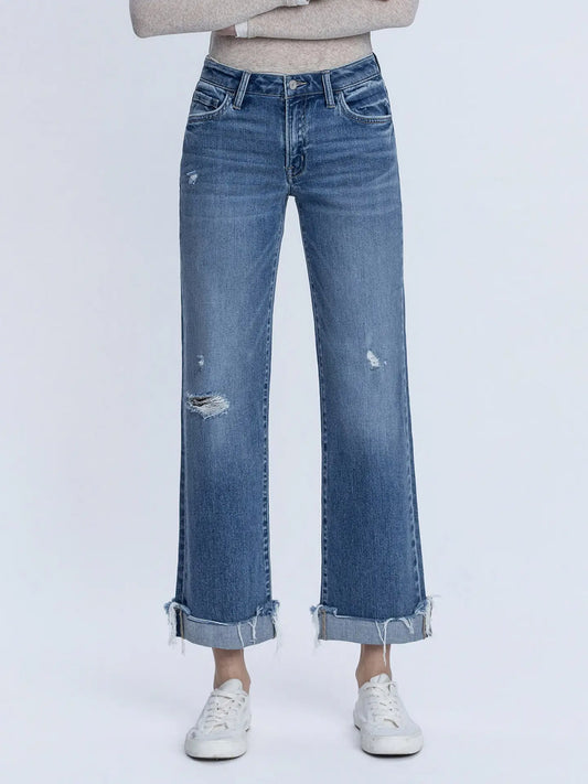 Mid Rise  Cuffed Slim Wide Jeans