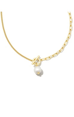 Leighton Pearl Chain Necklace Gold White Pearl