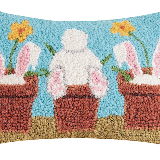 Vase Rabbits Hook Pillow 8" x 12"