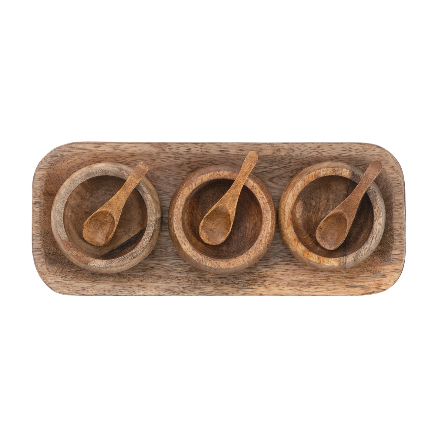 Mango Wood Tray with 3 Bowls and Spoons