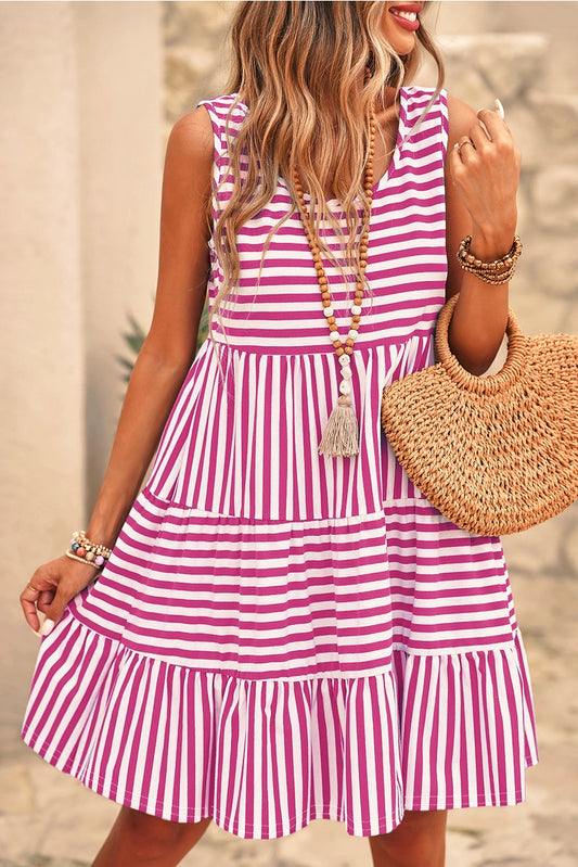 Stripe U Neck Sleeveless Loose Fit Mini Dress