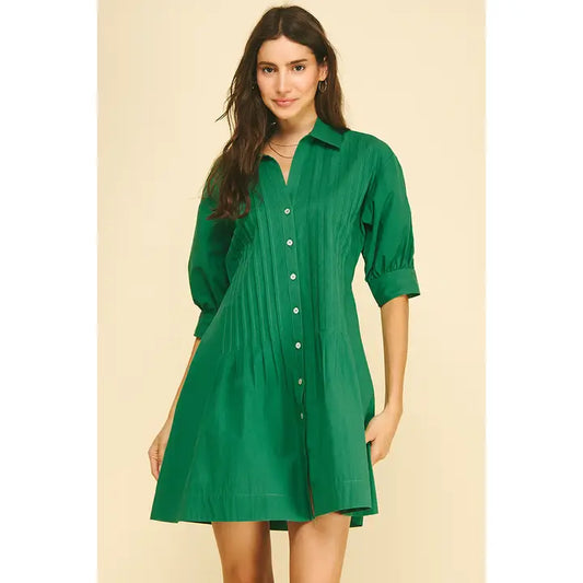Tucked Detailed Mini Dress ( Green )