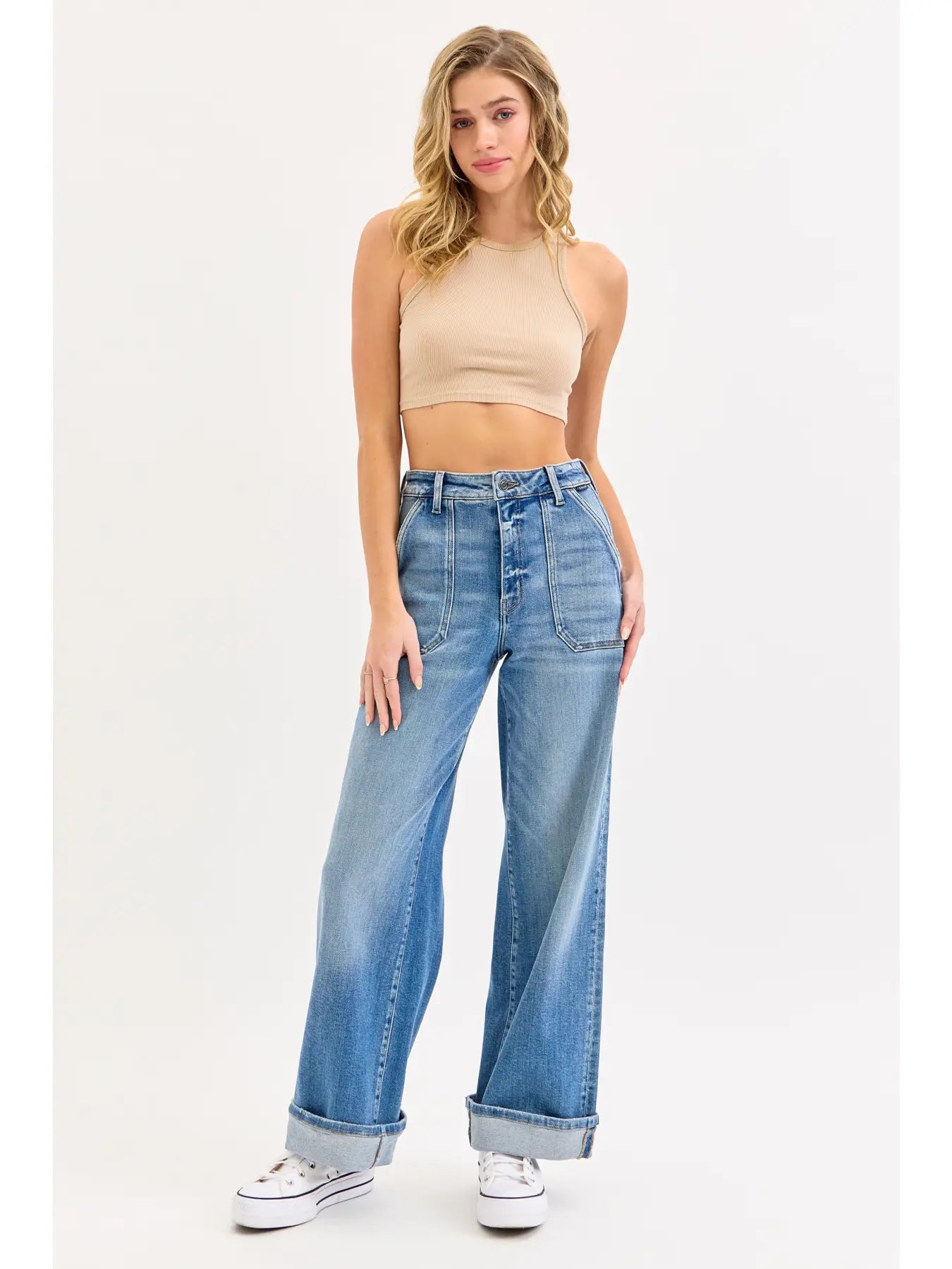 High Rise Wide Leg with Cuffed Hem