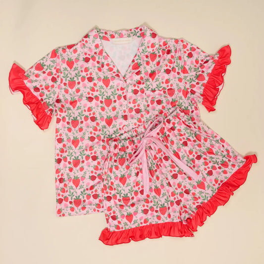 Slumber Party Pajama Shorts Set-Strawberry Fields