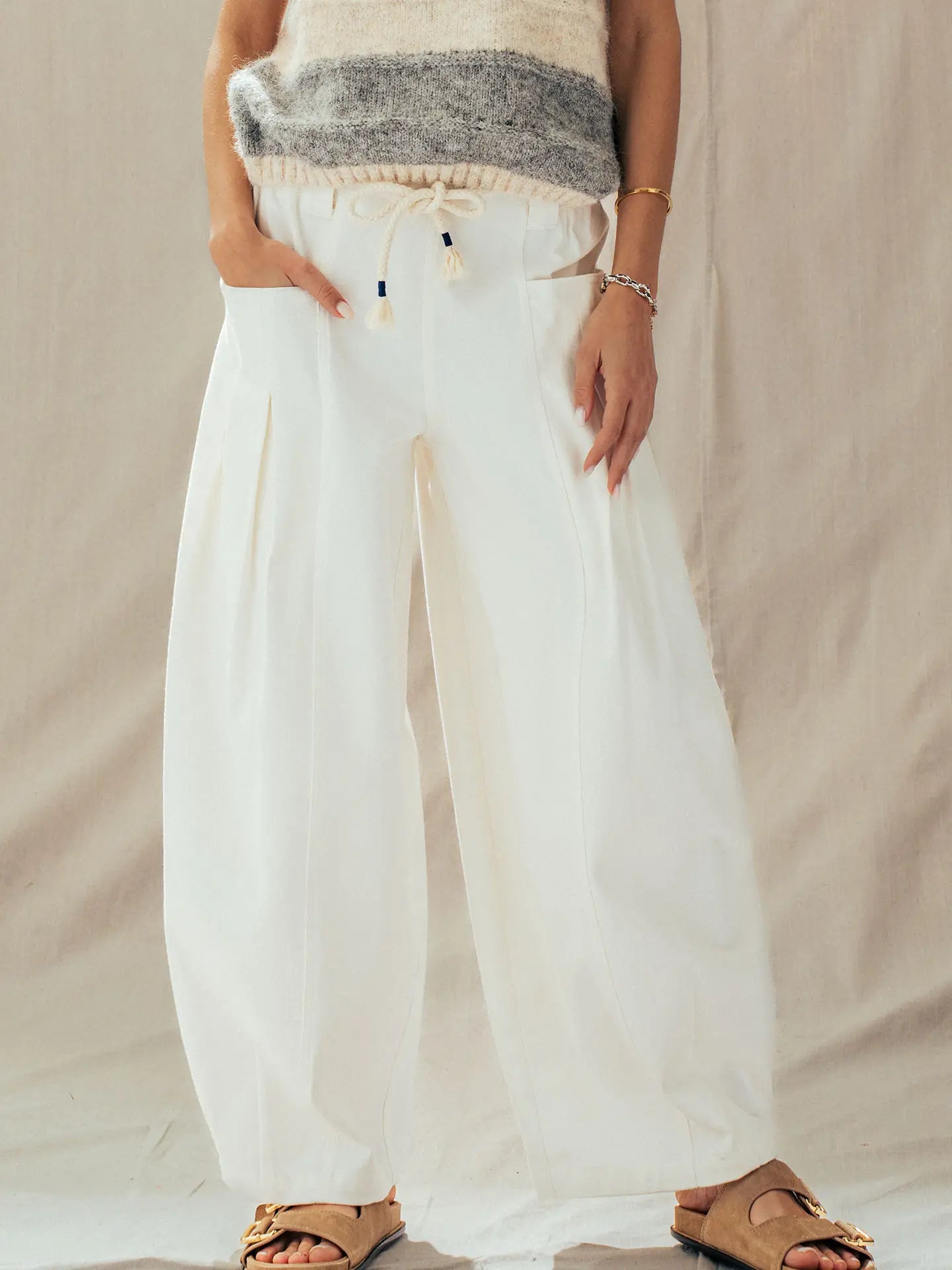 Rope Drawstring Balloon Pants Pleated Front