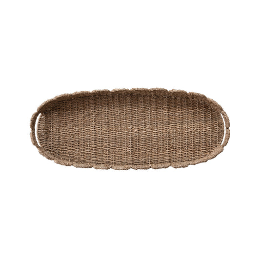 Woven Bankuan Scalloped Tray with Handles
