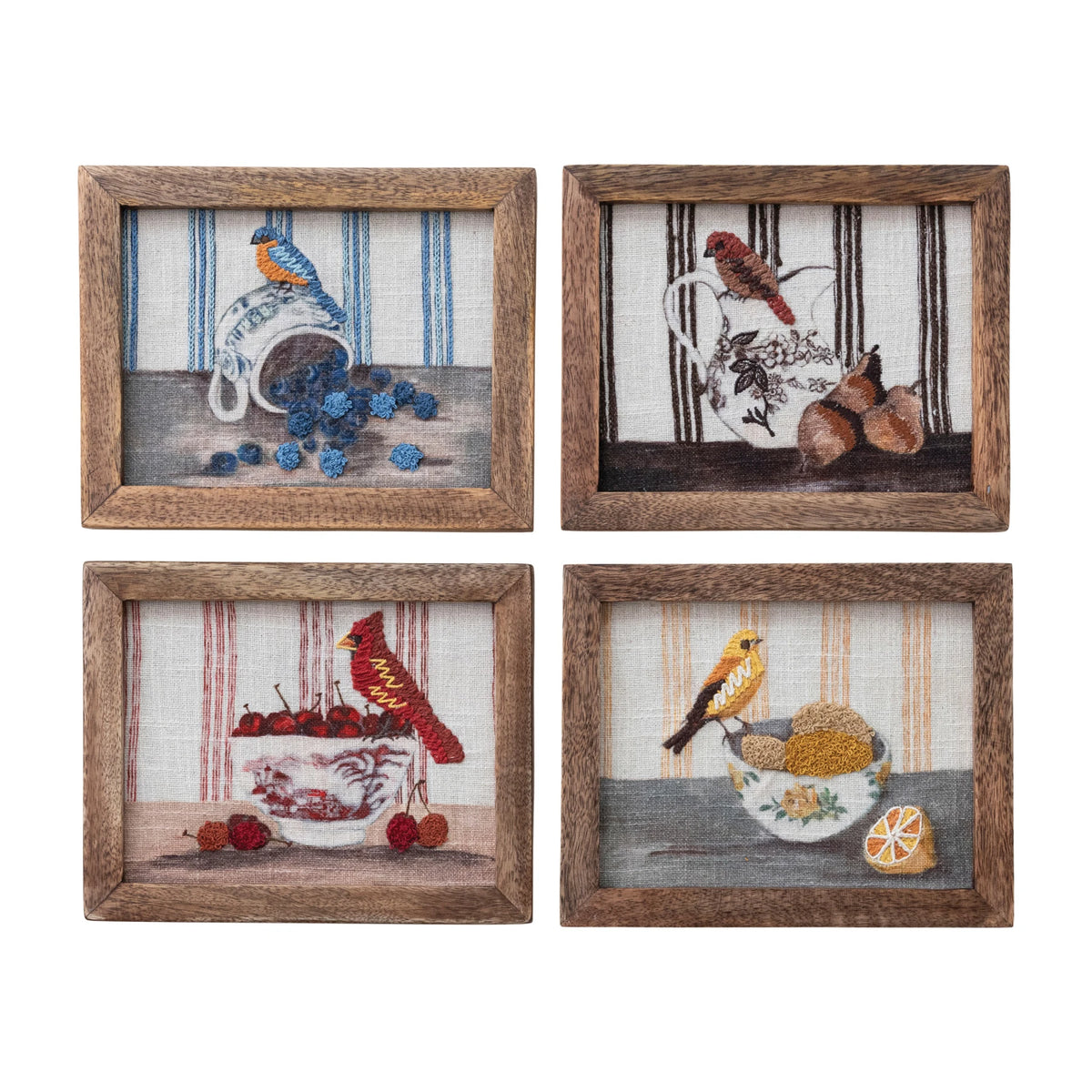 Wood Framed Cotton Embroidered Wall Decor