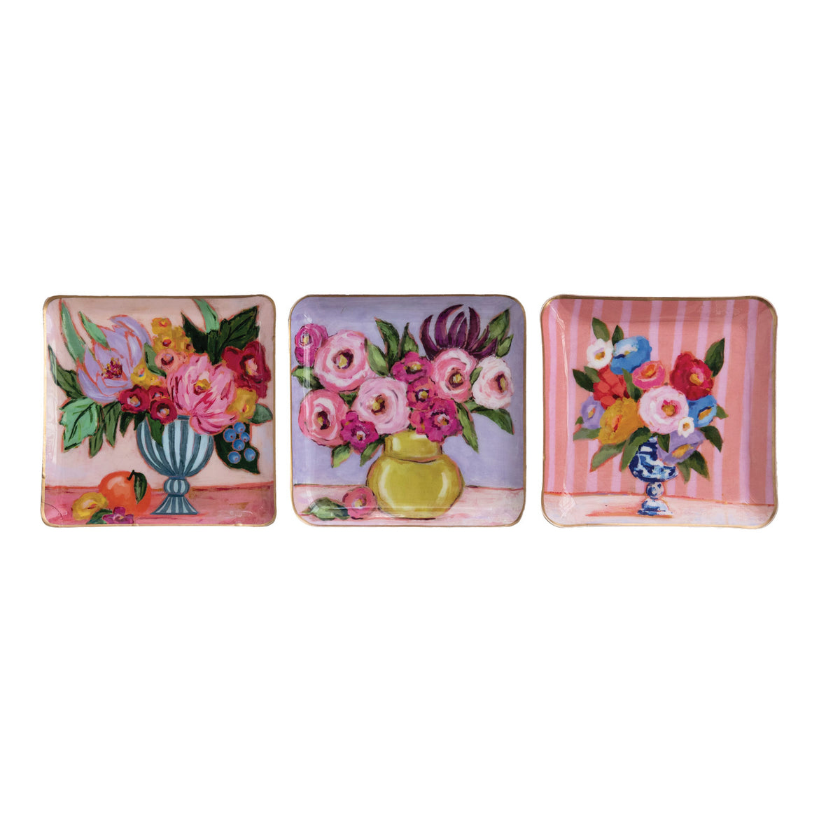 Enameled Metal Tray with Flowers in Vase ( Assorted )