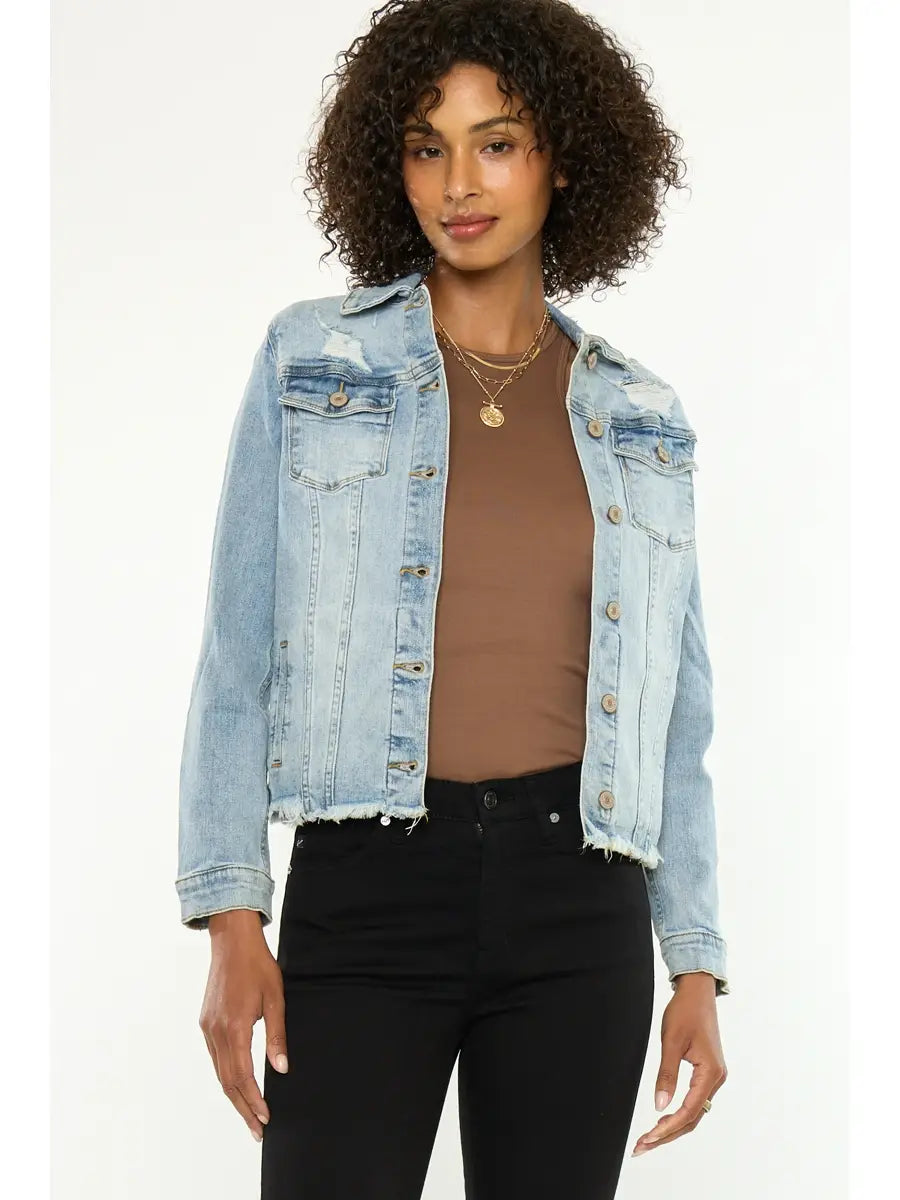 Frayed Hem Trucker Denim Jacket