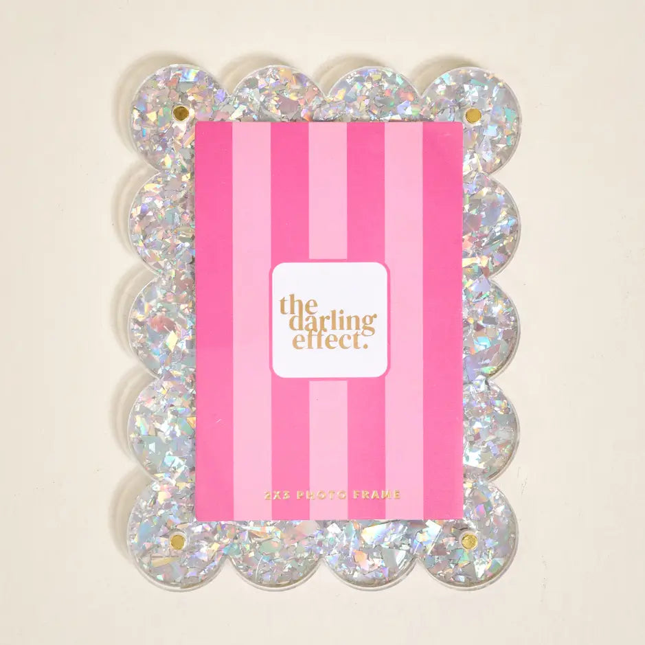 Mini Acrylic Picture Frame Magnet–Silver Glitter