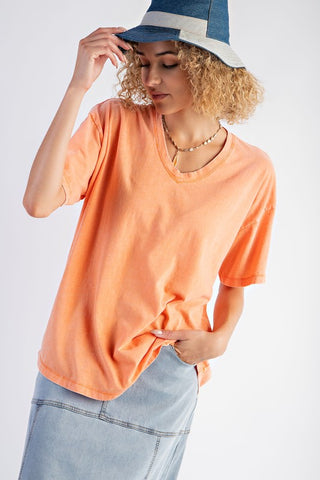 Fay V Neck Tee Mineral Washed