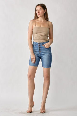 Risen Button Fly Mid Thigh Shorts
