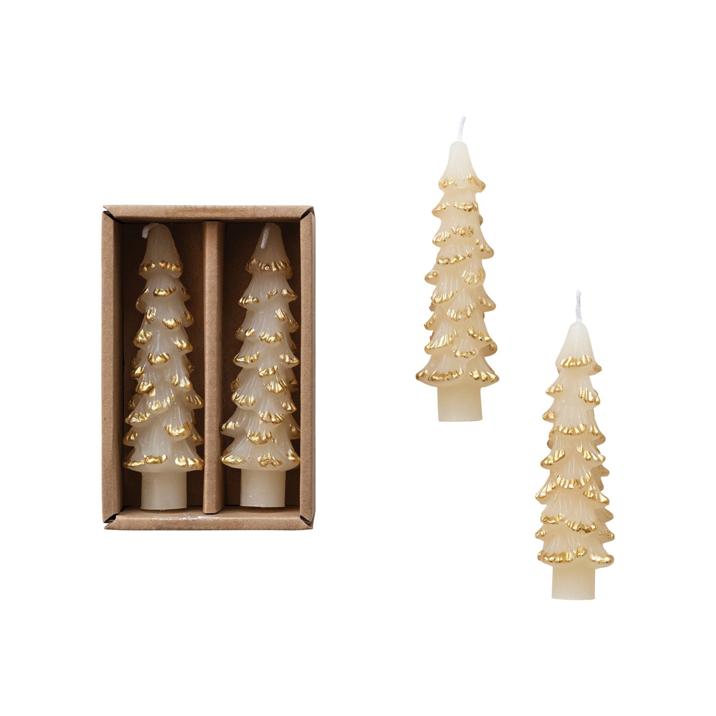 C-26 Tree Shaped Taper Candles w/ Gold Tips in Box