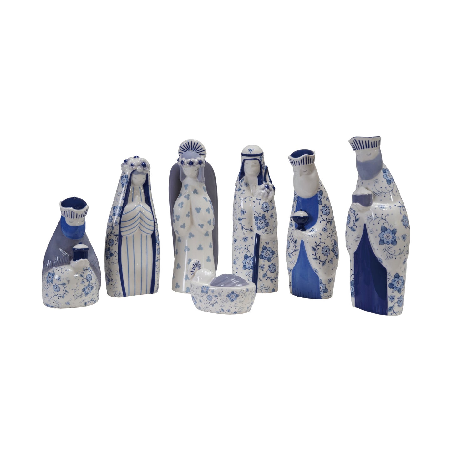 C-26 Ceramic Nativity with Floral Pattern Set of 7