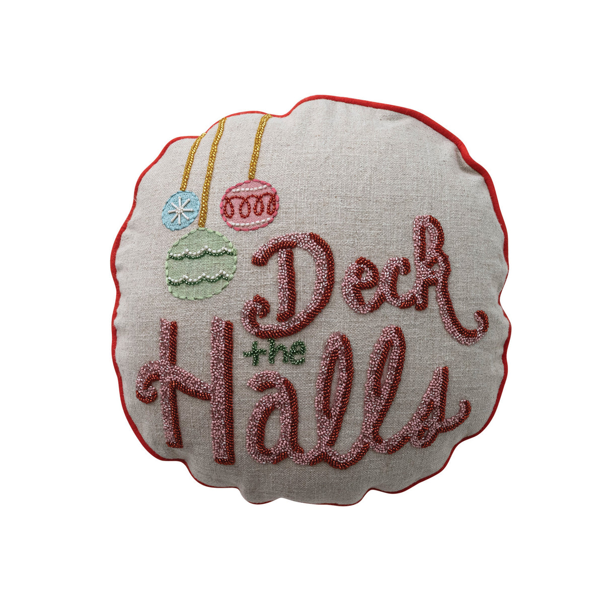 C-26 Round Linen Printed Pillow with Beads