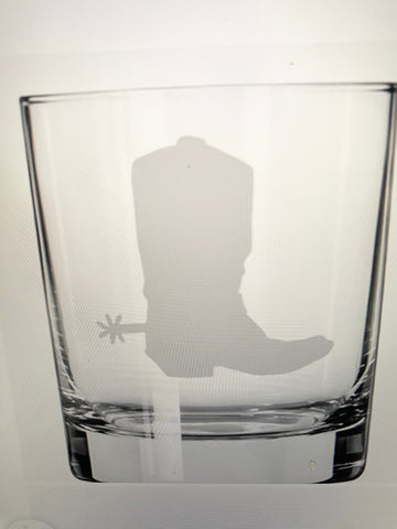 Frosted Cowboy Boot Rocks Glass 11oz.