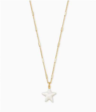 Carved Jae Star Gold Pendant Necklace In Ivory Mother-Of-Pearl