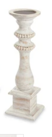White-washed Beaded Wood Candlestick ( Small )