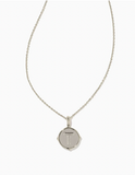 Letter T Silver Disc Reversible Pendant Necklace in Black Mother-of-Pearl