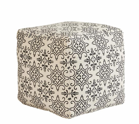 Black & Beige Pouf 16" X 16" Square