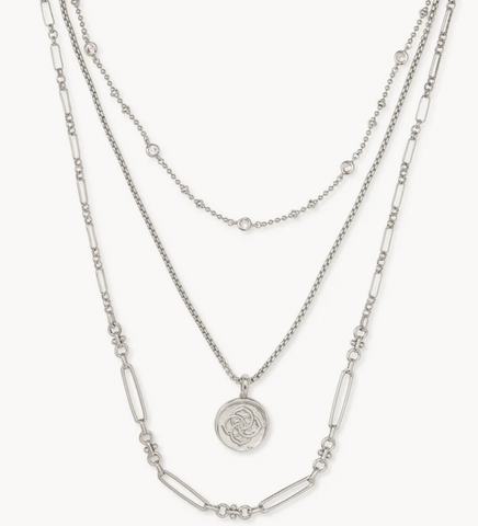 Medallion Coin Multi Strand Necklace in Silver