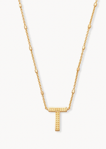 Letter " T " Pendant Necklace in Gold