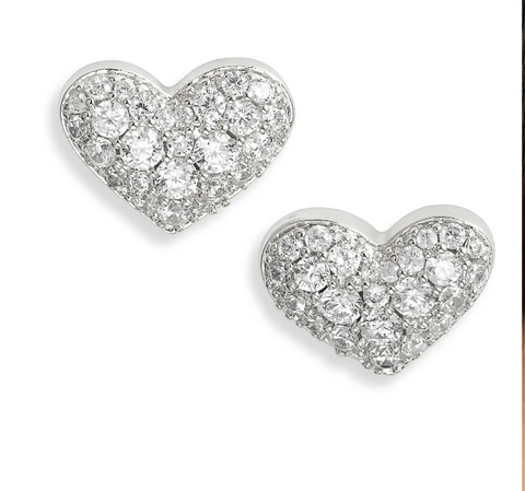 Ari Pavé Heart Stud Earrings in Silver