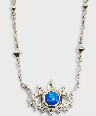 Gemma Silver Pendant Necklace in Blue Opal