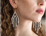 Black And Cream Stripe Fringe Earrings