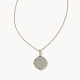 Letter F Silver Disc Pendant Necklace / Black Mother-of-Pearl