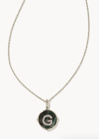 Letter G Silver Disc Pendant Necklace / Black Mother-of-Pearl