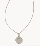 Letter R Silver Disc Pendant Necklace / Black Mother-of-Pearl