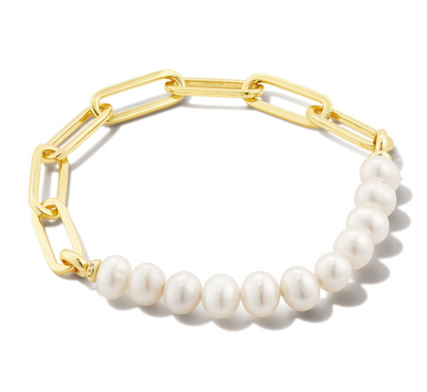Ashton Half Chain Bracelet Gold White Pearl