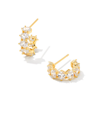 Cailin Crystal Huggie Earrings Gold Metal White CZ GLD710