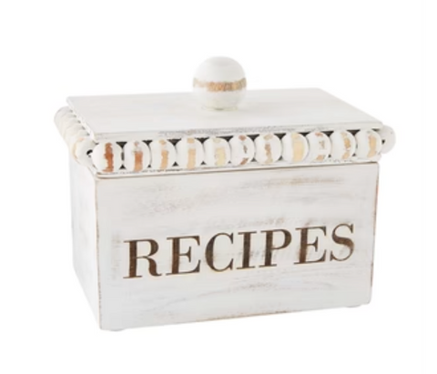 White Beaded Recipe Box w/ Cards