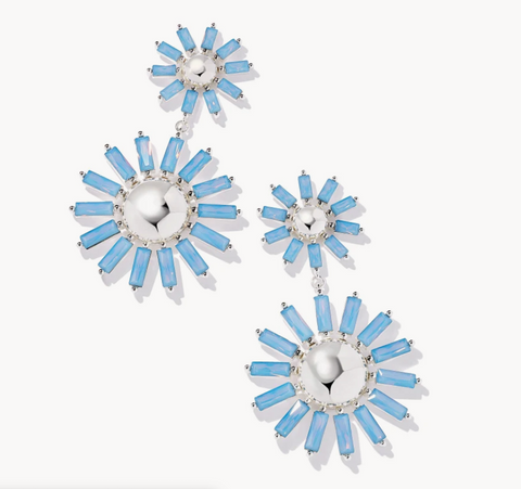 Madison Daisy Bright Silver Statement Earrings in Light Blue