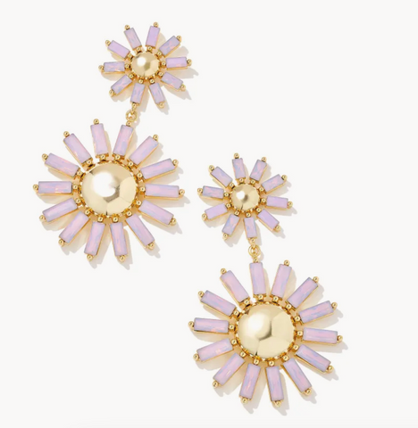 Madison Daisy Gold Statement Earrings in Pink Opal Crystal