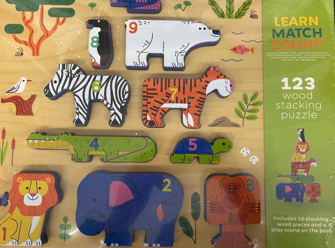 10 Piece 123 Zoo Stacking Wood Puzzle